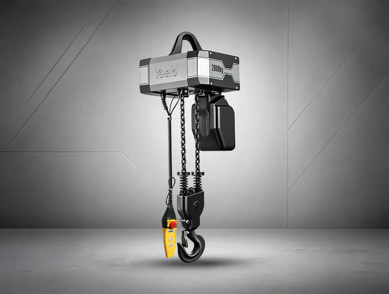 YEELO 2 ton double chain electric hoist menu preview with G80 manganese steel chain