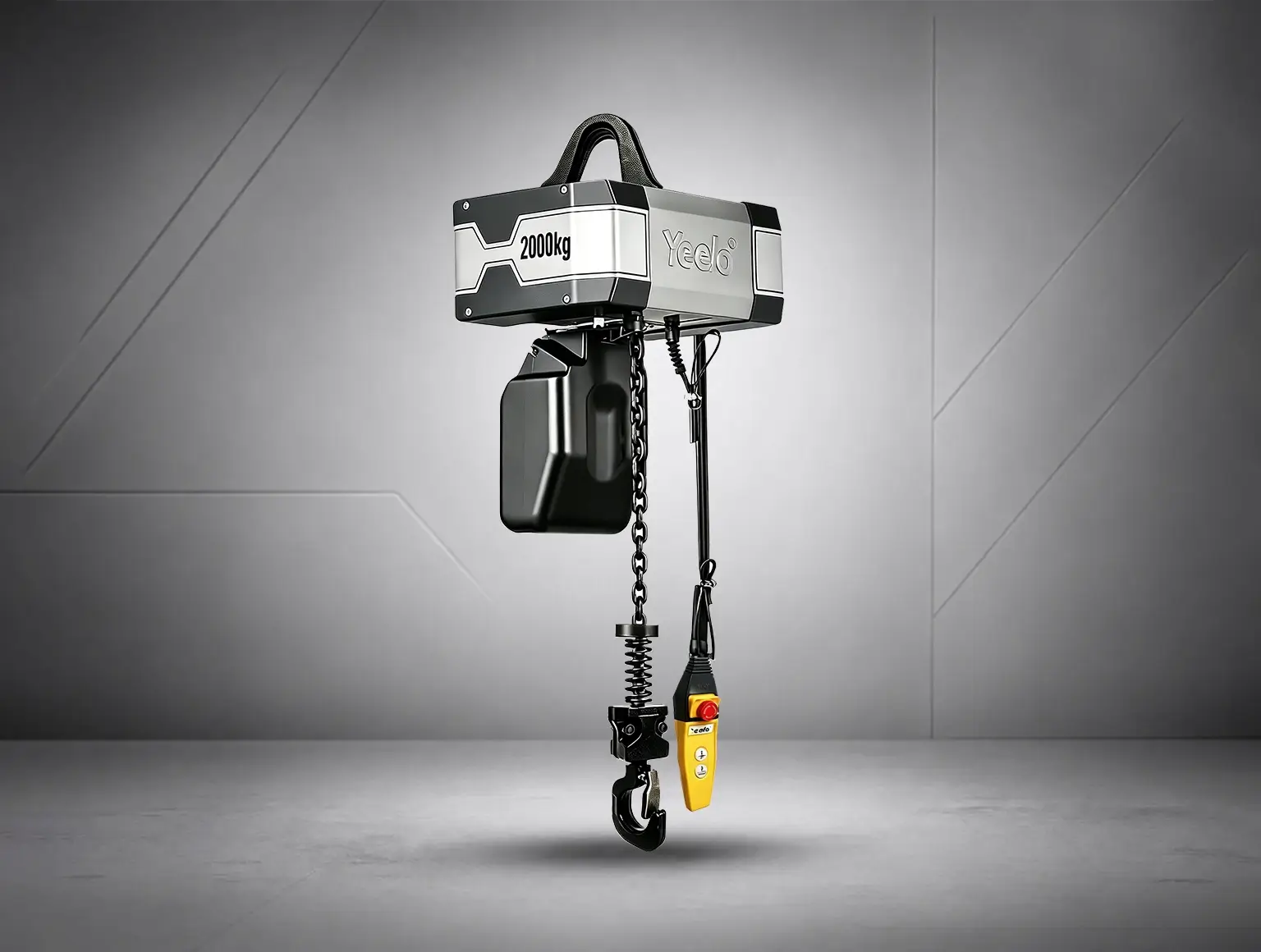 Menu image of YEELO 2 ton single chain electric hoist featuring G80 manganese steel load chain