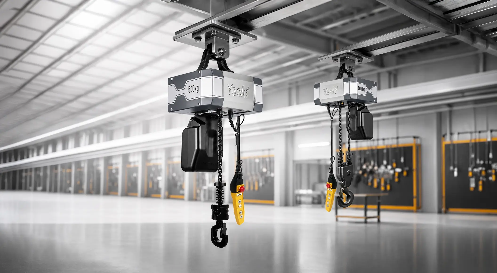 YEELO heavy-duty fixed mount electric chain hoist with hook suspension and premium G80 manganese steel chain
