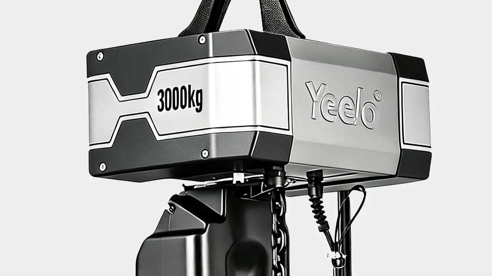 YEELO 3 ton single chain electric hoist motor housing detail with G80 manganese steel chain
