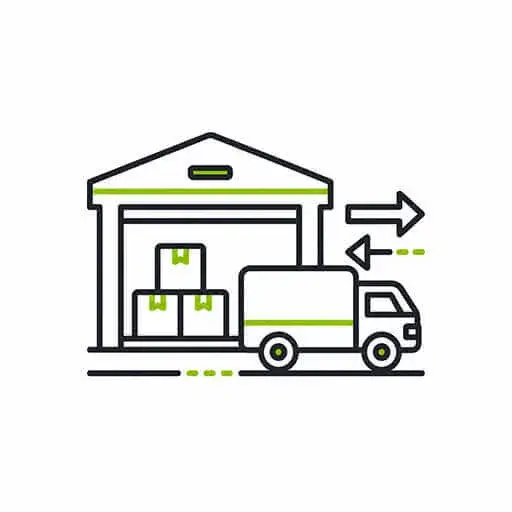 Icon showing automotive assembly line application for high-frequency electric hoists