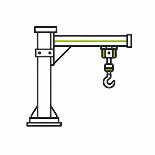 Icon representing independent workstations using jib cranes and electric chain hoists