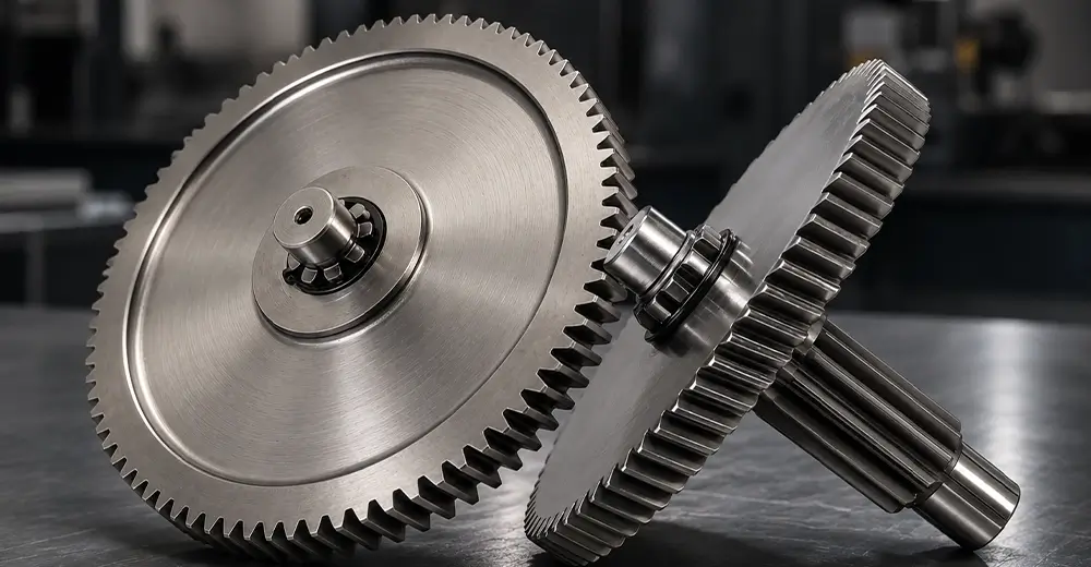 Precision machined 20CrMnTi alloy gears inside the YEELO YJ05 electric chain hoist gearbox