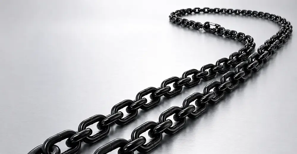 Close up of YEELO YJ05 hoist premium G80 manganese steel load chain for heavy duty lifting