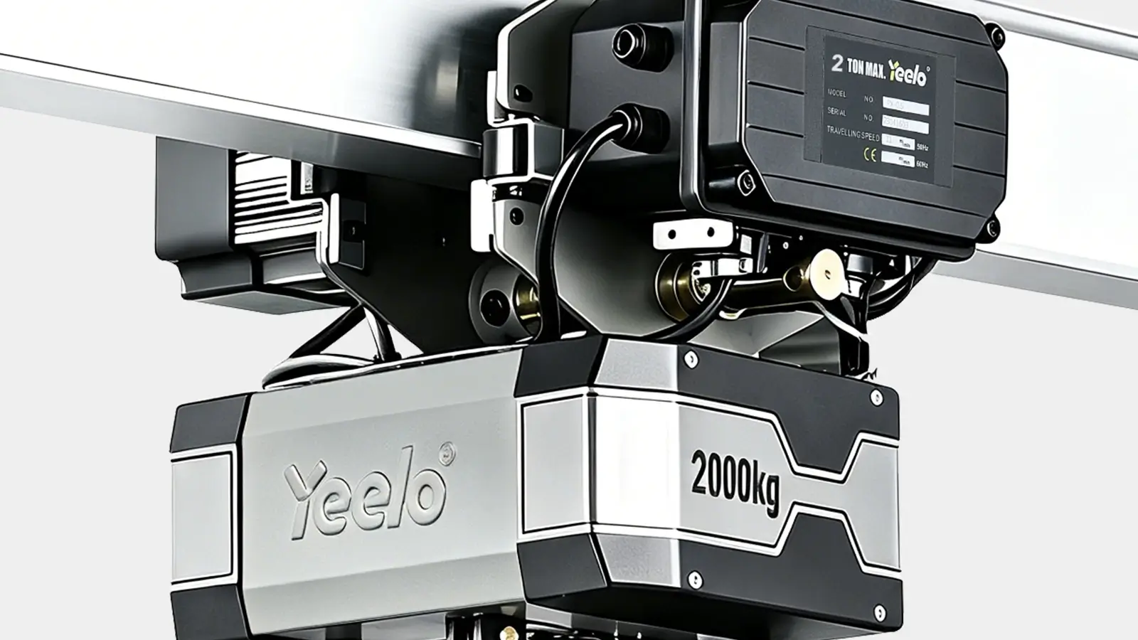 Double chain and trolley details on 2 ton electric hoist