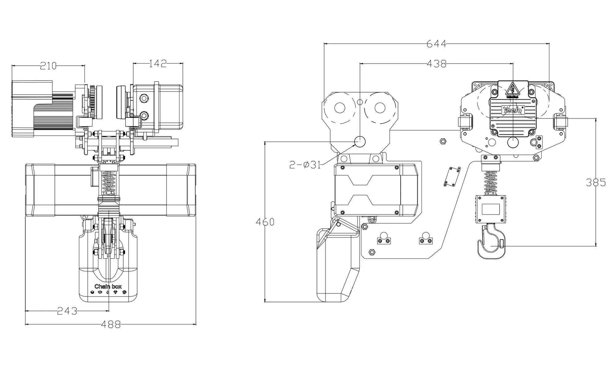 1 ton single chain low headroom electric hoist