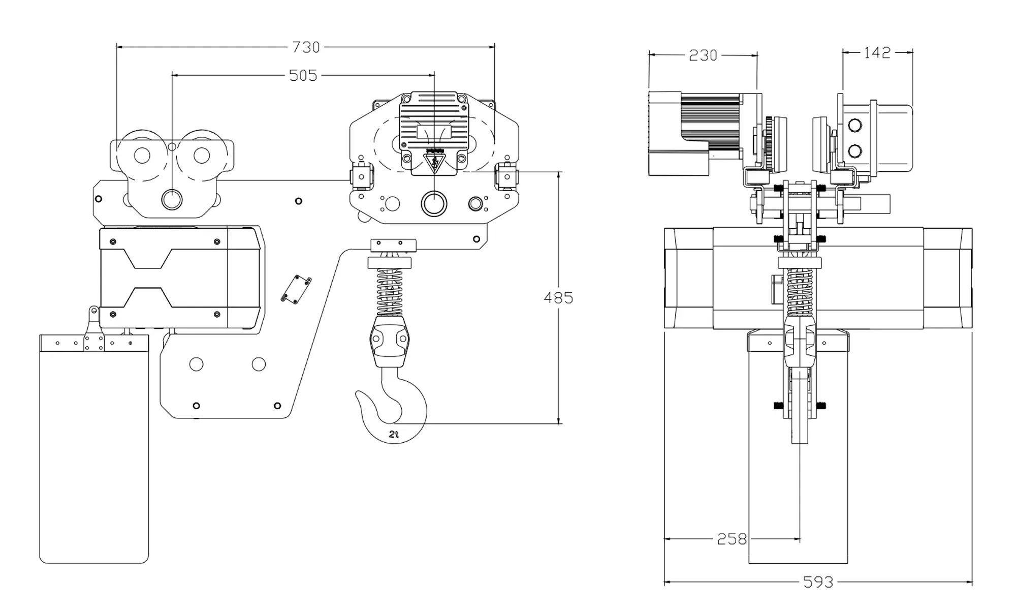 2 ton single chain low headroom electric hoist